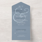 Fanciful Dusty Blue Ampersand Calligrafy Wedding All In One Einladung (Innen Boden)
