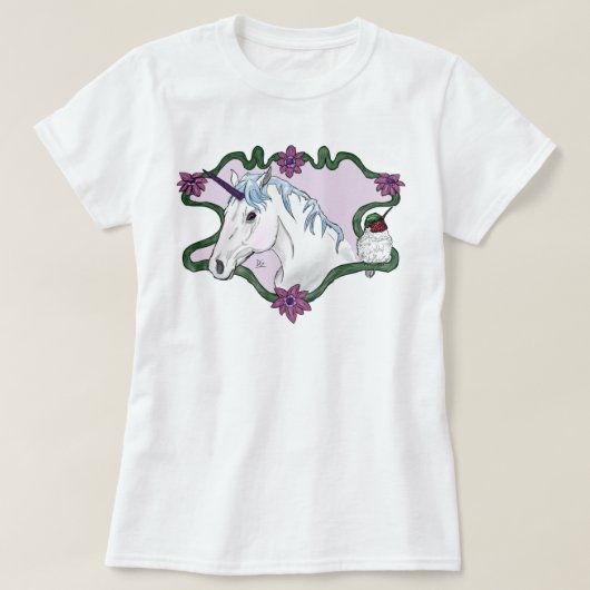 Fanciful Unicorn and Hummingbird T - Shirt (Design vorne)