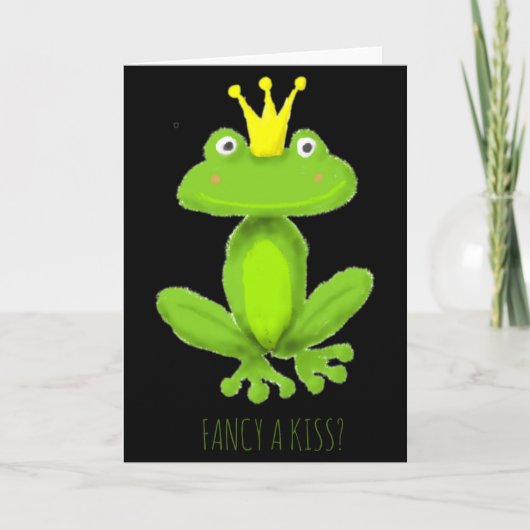 Fancy A Kiss Frog Prince Cartoon Valentiness Day T Karte (Vorderseite)