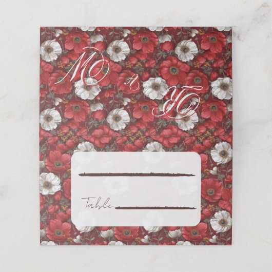 Fancy Anemones Flower Fall Wedding Platzkarte (Außenseite Aufgefaltet)