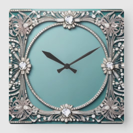 Fancy Blue Juwelen-Look Quadratische Wanduhr