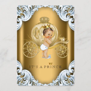 Fancy Blue und Gold Karossen-Prinz-Baby-Party Einladung
