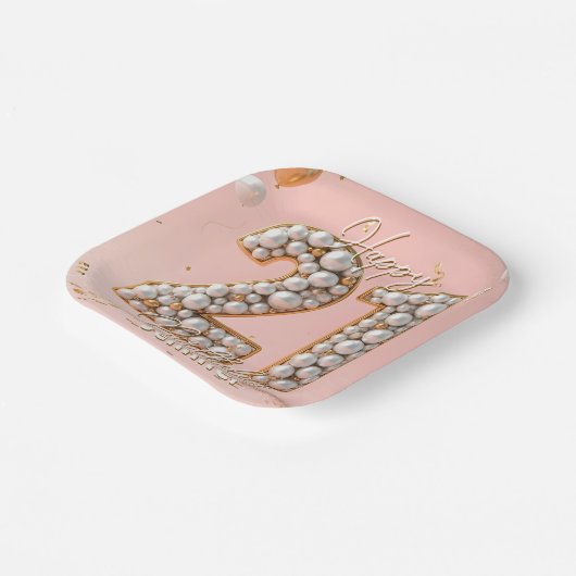 Fancy Blush Pink and Pearl Gold 21st Birthday Pappteller (Gewinkelt)