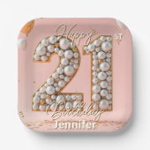 Fancy Blush Pink and Pearl Gold 21st Birthday Pappteller (Vorderseite)