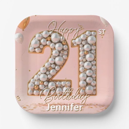 Fancy Blush Pink and Pearl Gold 21st Birthday Pappteller (Vorderseite)