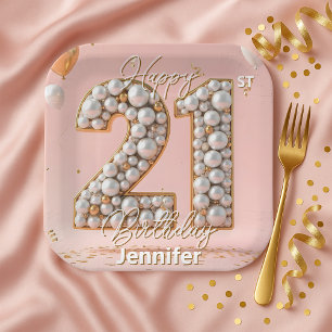 Fancy Blush Pink und Pearl Gold 21. Geburtstag Pappteller