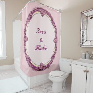 Fancy Border Lila/Rosa und Creme Personalisieren Duschvorhang