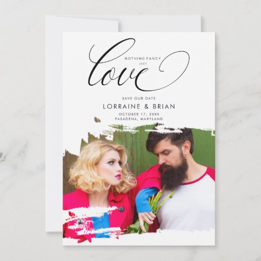 Fancy Brushstroke Photo Sophisticated Wedding Save The Date (Vorderseite)