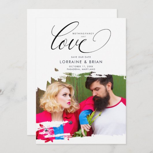 Fancy Brushstroke Photo Sophisticated Wedding Save The Date (Vorne/Hinten)