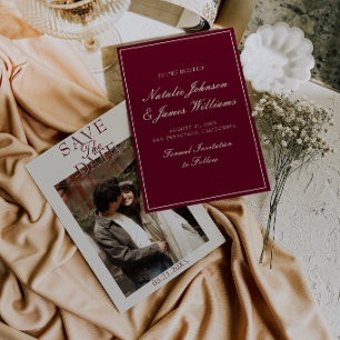 Fancy Burgunder Creme Old Money Foto Hochzeit Save The Date