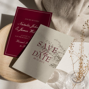 Fancy Burgunder Creme Old Money Retro Hochzeit Save The Date