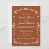 Fancy Burnt Orange Floral Boho Terracotta Wedding Einladung (Vorderseite)