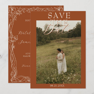 Fancy Burnt Orange Romantische Boho-Foto-Hochzeit Save The Date