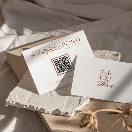 Fancy Burnt Orange Terrakotta QR-Code Hochzeit RSVP Karte