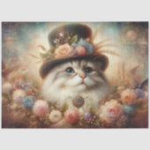 Fancy Cat in viktorianischem Hut, Florales Dekor Seidenpapier (Vorderseite)