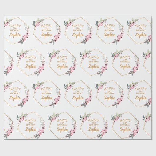 Fancy Cherry Blossom 21st Birthday Wrapping Paper Geschenkpapier (Flach)