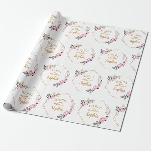 Fancy Cherry Blossom 21st Birthday Wrapping Paper Geschenkpapier (Ungerollt)