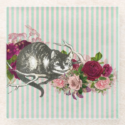Fancy Cheshire Cat Collage Glasuntersetzer (Vorderseite)
