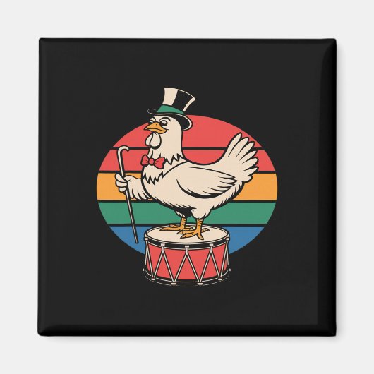 Fancy Chicken auf Trommel Retro Regenbogen Marsch Magnet (Vorne)