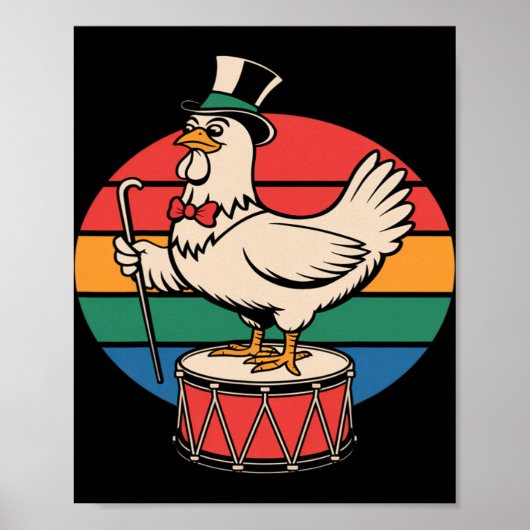 Fancy Chicken auf Trommel Retro Regenbogen Marsch  Poster (Vorne)