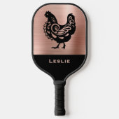 Fancy Chicken Silhouette in Faux Copper n Black Pickleball Schläger (Vorderseite)