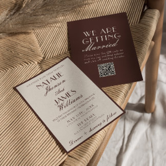 Fancy Chocolate Brown Old Money QR Code Wedding Einladung