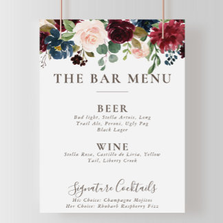 Fancy Classic Flowers Hochzeitsbar-Menü Poster