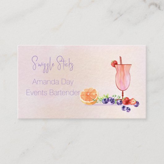 Fancy Cocktail Watercolor Bartender Business Card Visitenkarte (Vorderseite)