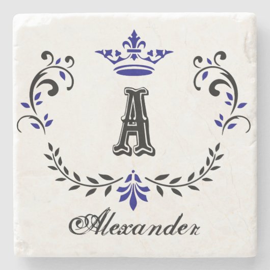 Fancy Crown Wreath Monogramm A Steinuntersetzer (Vorderseite)