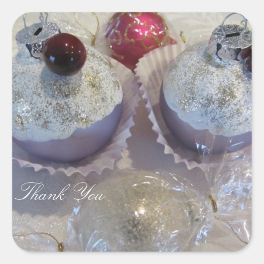 Fancy Cupcake Danke Quadratischer Aufkleber (Vorderseite)