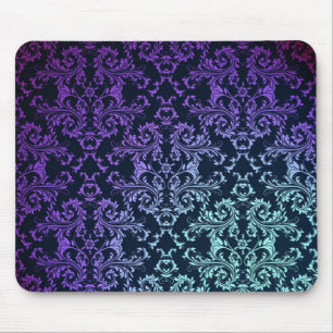 Fancy Damast Türkis Blau Lila Schwarz Mousepad