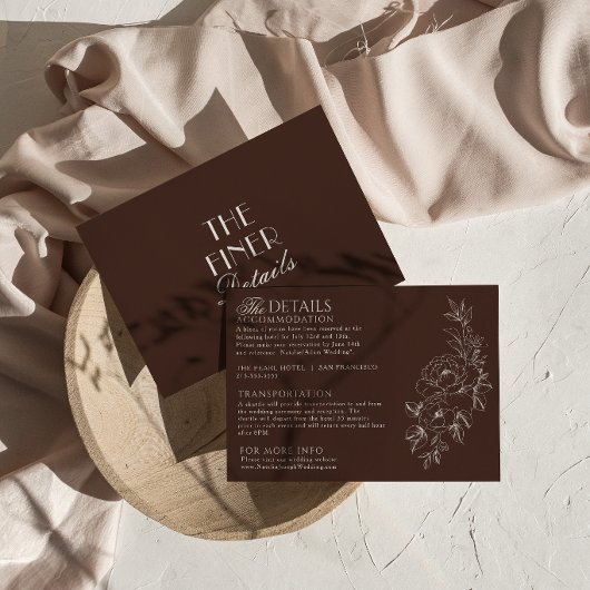 Fancy Darkle Schokoladen-Blumen-Boho-Chic-Hochzeit Begleitkarte