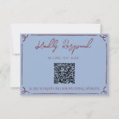 Fancy Deep Red Blue Frame Whimsy Wedding QR Code RSVP Karte (Vorderseite)