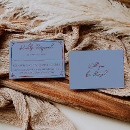 Fancy Deep Red Blue Frame Whimsy Wedding RSVP Karte