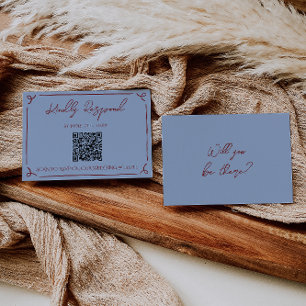 Fancy Deep Red Blue Rahmen Whimsy Hochzeits-QR-Cod RSVP Karte