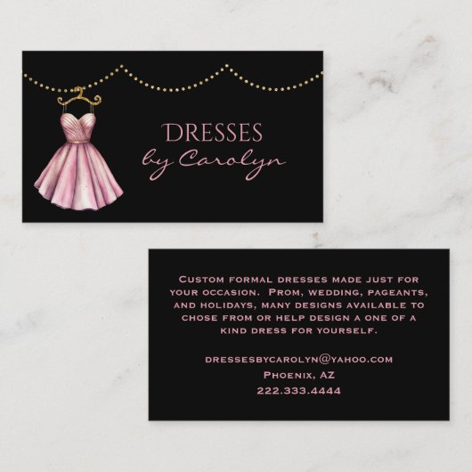Fancy Dress Tailor Glittery Business Card Visitenkarte (Vorne/Hinten)