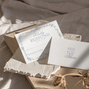 Fancy Dusty Blue Florale Boho Hochzeit-RSVP RSVP Karte