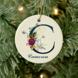 Fancy Floral Letter 'C' Keramik Ornament