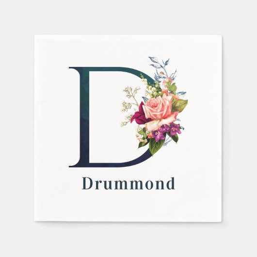 Fancy Floral Monogram Letter D Custom Wedding Serviette (Vorderseite)