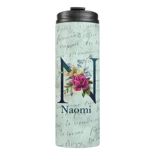 Fancy Floral Monogramm Anfangsbuchstabe N Thermosbecher (Vorderseite)