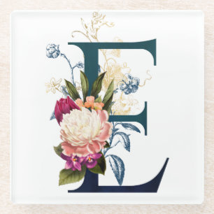 Fancy Floral Monogramm Buchstabe E Glasuntersetzer