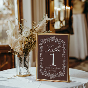 Fancy Floral Schokoladenbraun Hochzeitstisch Numme Einladung