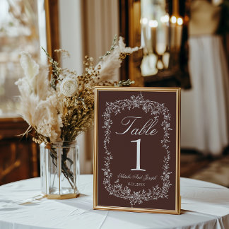 Fancy Floral Schokoladenbraun Hochzeitstisch Numme Einladung