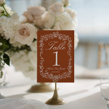 Fancy Floral verbrannte Orange Hochzeit Tischnumme