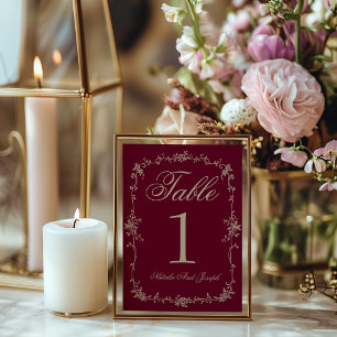 Fancy Florales Burgunder Beige Hochzeitstisch Numm Einladung