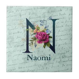 Fancy florales Monogramm Initial N Fliese