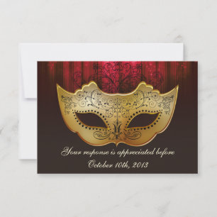 Fancy Flourish Gold-Pfirsich-Masquerade-Hochzeits- RSVP Karte