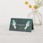 Fancy Ghost Blue Top Hat Skull Cane Night Sky Platzkarte (Rückseite)