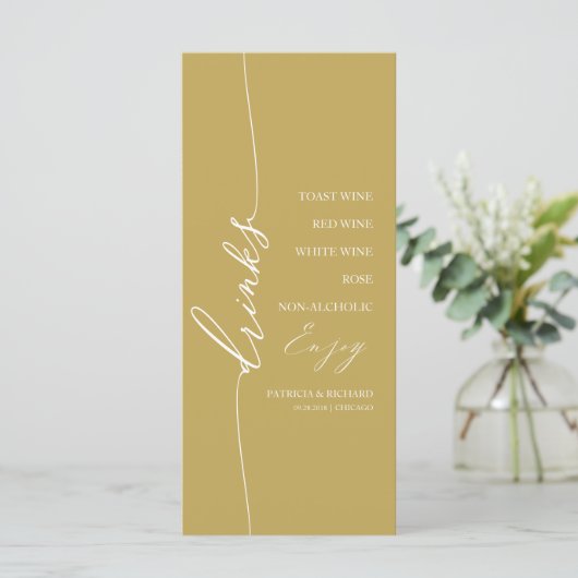 Fancy Gold 4x9 Wedding Drink Menu Card For Plate Menükarte (Stehend Vorderseite)