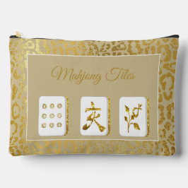 Fancy Gold and Tan Mahjong Tile Pouch Zubehörtasche
